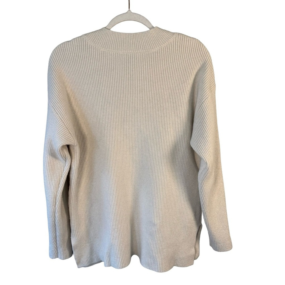 Hilary Radley V-Neck Cream & Silver Metallic Sweater Size M Shimmer Neutral - Picture 3 of 14